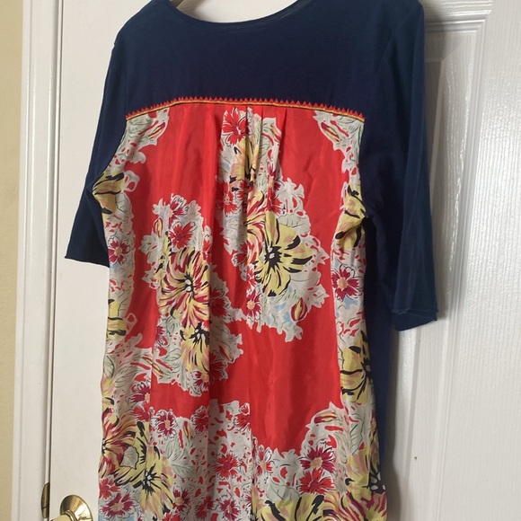 Johnny Was Silk Cotton Embroidered Short Sleeve Top Relaxed Fit Size S Blue - Picture 8 of 12